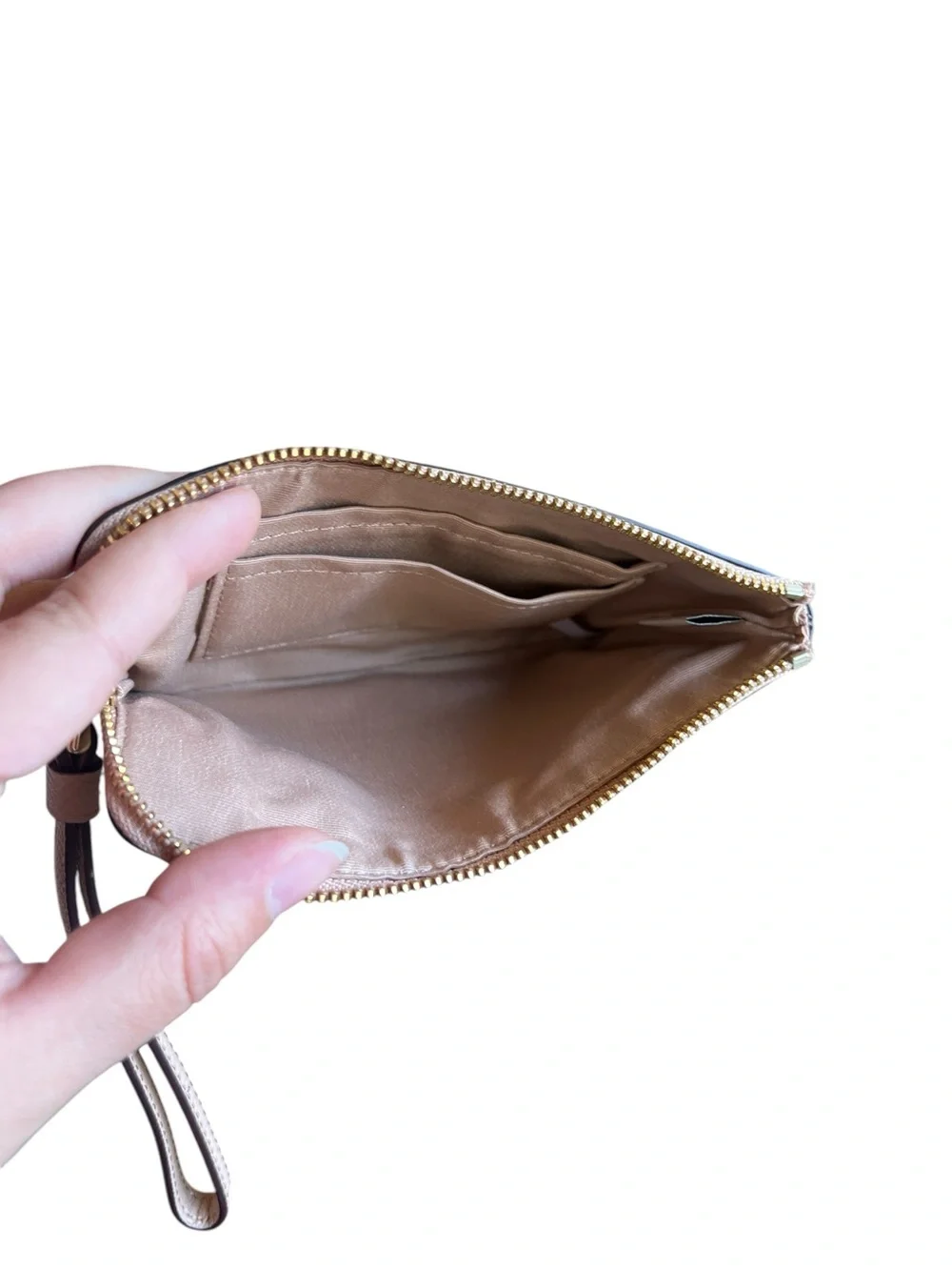 Coach Pebbled Leather Wristlet in Light Beige